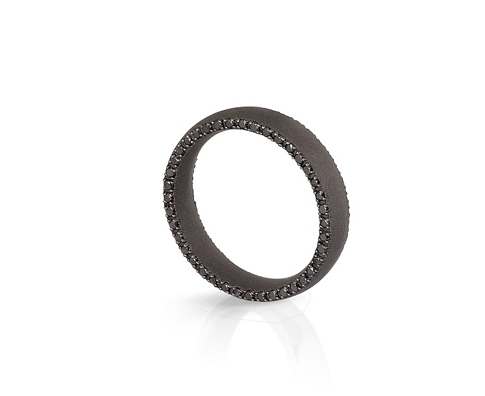 ANELLO, FEDE NUZIALE MANO JEWELS MINIMAL COLLECTION IN TITANIO E DIAMANTI BLACK (ct. 0,80) - immagine 2
