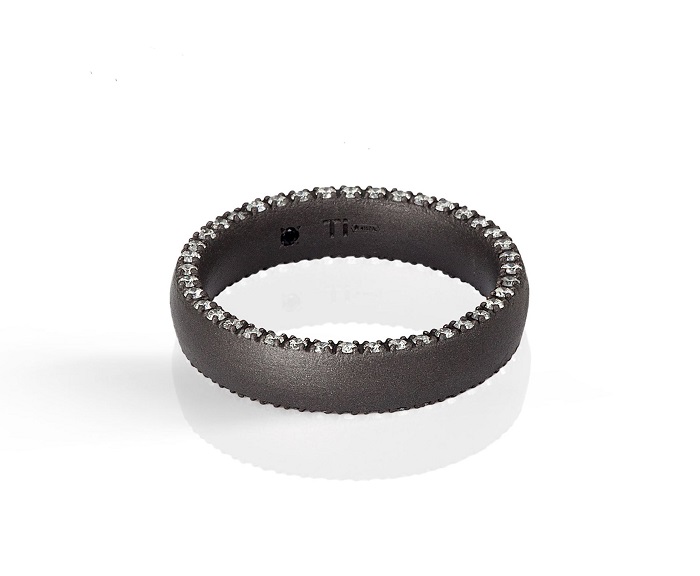 ANELLO, FEDE NUZIALE MANO JEWELS MINIMAL COLLECTION IN TITANIO E DIAMANTI WHITE (ct. 0,80)