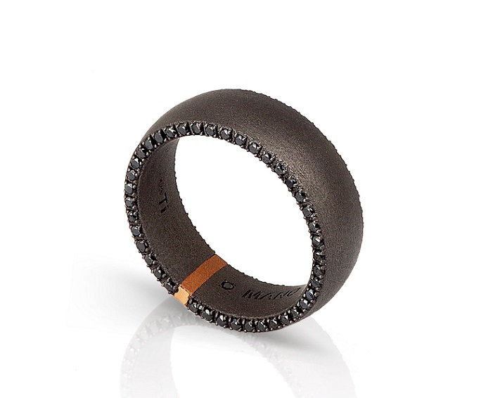 ANELLO DA UOMO MANO JEWELS MINIMAL COLLECTION IN TITANIO, ORO ROSA 18 KT E DIAMANTI BLACK (ct. 0,82) - immagine 3