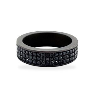 ANELLO, FEDE NUZIALE MANO JEWELS MINIMAL IN TITANIO CON TRE FILE DI DIAMANTI BLACK (ct. 1,35)