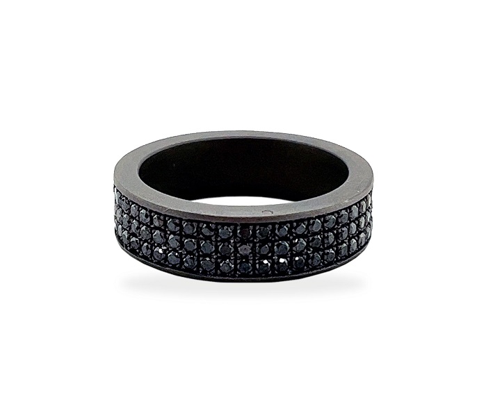 ANELLO, FEDE NUZIALE MANO JEWELS MINIMAL IN TITANIO CON TRE FILE DI DIAMANTI BLACK (ct. 1,35)