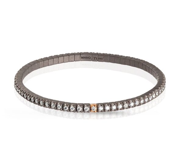 BRACCIALE TENNIS DA UOMO MANO JEWELS LOOP FLEXIBLE COLLCECTION IN TITANIO, ORO ROSA 18 KT E DIAMANTI WHITE ( ct. 2,22 )