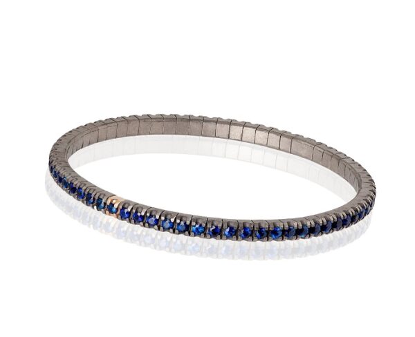 BRACCIALE TENNIS DA UOMO MANO JEWELS LOOP FLEXIBLE COLLECTION IN TITANIO, ORO ROSA 18 KT E ZAFFIRI BLU ( ct. 2,80 ) - immagine 2