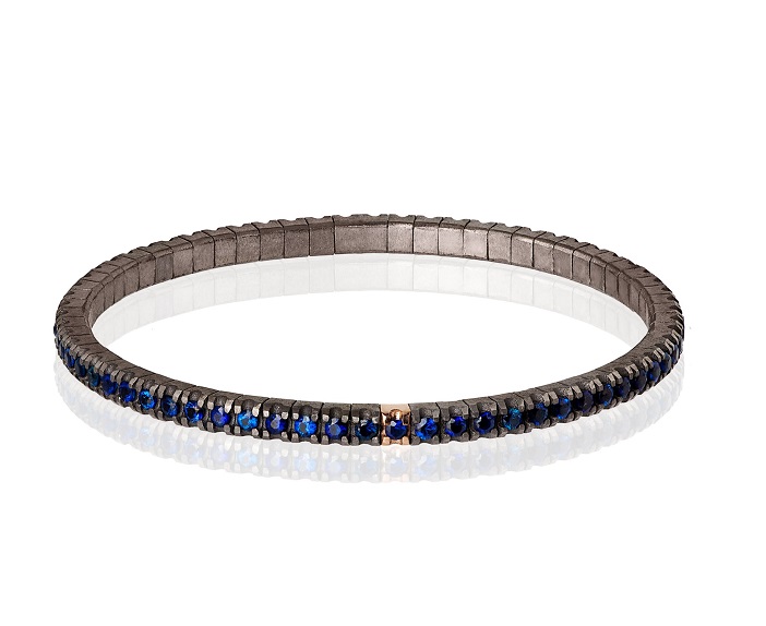 BRACCIALE TENNIS DA UOMO MANO JEWELS LOOP FLEXIBLE COLLECTION IN TITANIO, ORO ROSA 18 KT E ZAFFIRI BLU ( ct. 2,80 )