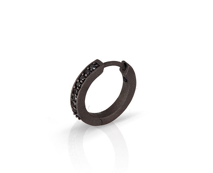 MONO ORECCHINO A CERCHIETTO MANO JEWELS MINIMAL COLLECTION IN TITANIO E DIAMANTI BLACK (ct. 0,09)