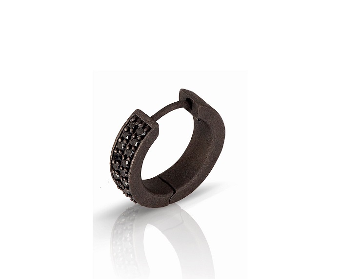 MONO ORECCHINO A CERCHIETTO MANO JEWELS MINIMAL COLLECTION IN TITANIO E DIAMANTI BLACK (ct. 0,18)