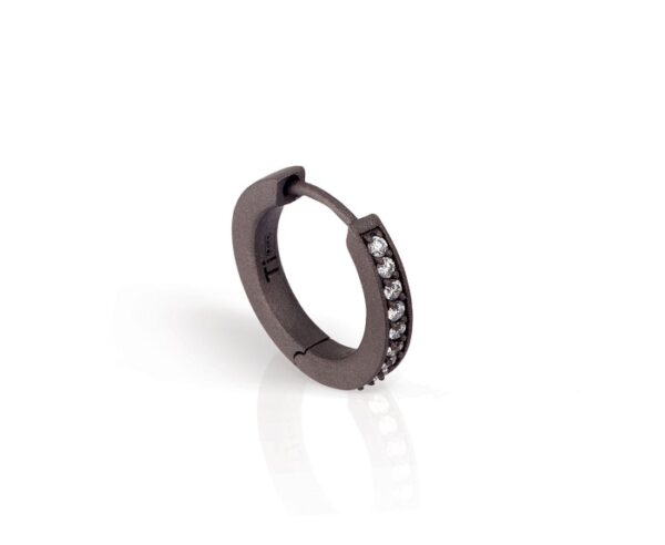 MONO ORECCHINO A CERCHIETTO MANO JEWELS MINIMAL COLLECTION IN TITANIO E DIAMANTI WHITE (ct. 0,09)