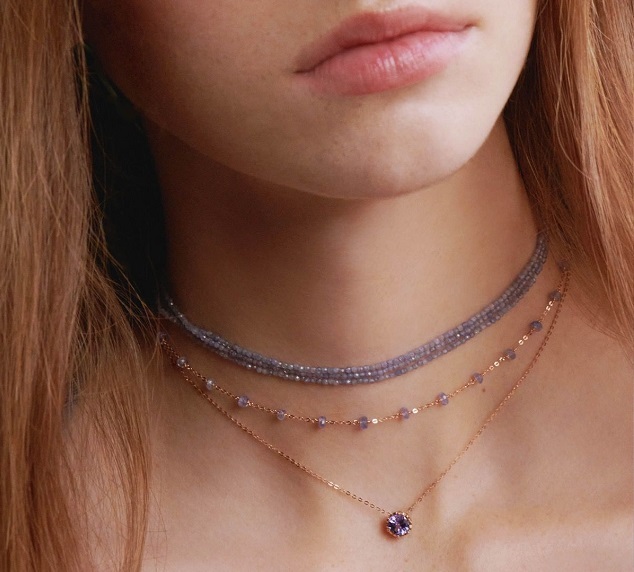 COLLANA MAMAN ET SOPHIE AVRVM DROPS IN ORO ROSA CON TANZANITI - immagine 2