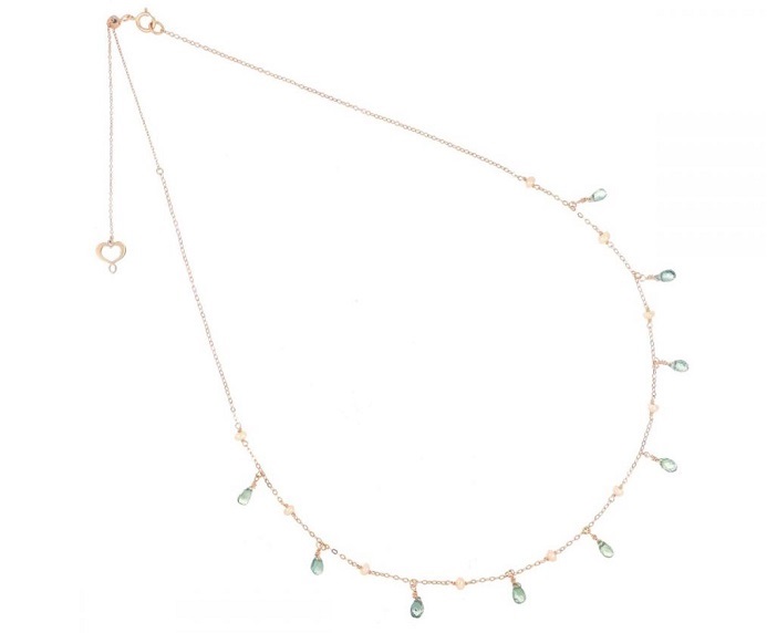 COLLANA MAMAN ET SOPHIE AVRVM DROPS IN ORO ROSA CON ZAFFIRI GRIGI A GOCCIA E PERLE ROSA