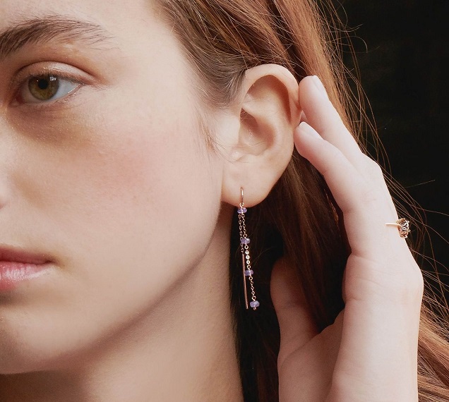 MONO ORECCHINO MAMAN ET SOPHIE AVRVM DROPS IN ORO ROSA CON TANZANITI - immagine 2