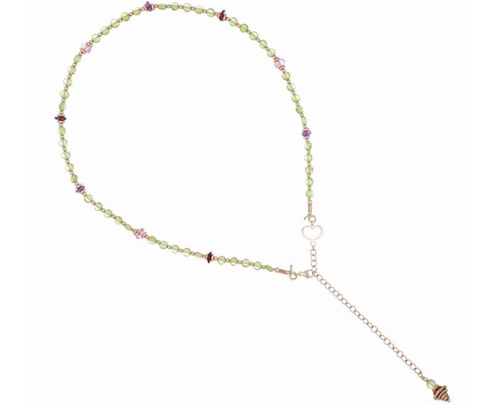 COLLANA MAMAN ET SOPHIE PERIDOTO IN ARGENTO 925, PERIDOTO VERDE, GRANATO ROSSO, AMETISTA VIOLA E TOPAZIO ROSA