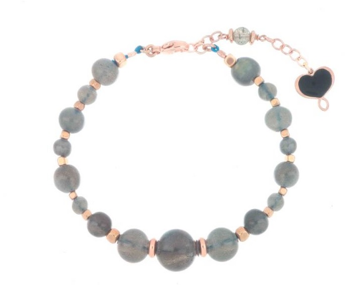 BRACCIALE MAMAN ET SOPHIE FASHION CRESCENDO IN ARGENTO 925, LABRADORITE GRIGIA ED EMATITE