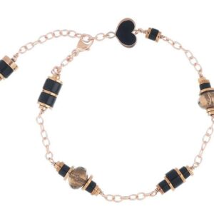 BRACCIALE MAMAN ET SOPHIE FASHION DECO’ IN ARGENTO 925, AGATA NERA E QUARZO FUME'