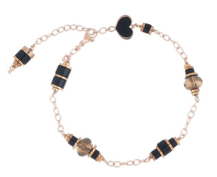 BRACCIALE MAMAN ET SOPHIE FASHION DECO’ IN ARGENTO 925, AGATA NERA E QUARZO FUME'