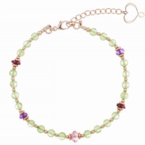 BRACCIALE MAMAN ET SOPHIE PERIDOTO IN ARGENTO 925, PERIDOTO VERDE, GRANATO ROSSO, AMETISTA VIOLA E TOPAZIO ROSA