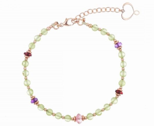 BRACCIALE MAMAN ET SOPHIE PERIDOTO IN ARGENTO 925, PERIDOTO VERDE, GRANATO ROSSO, AMETISTA VIOLA E TOPAZIO ROSA