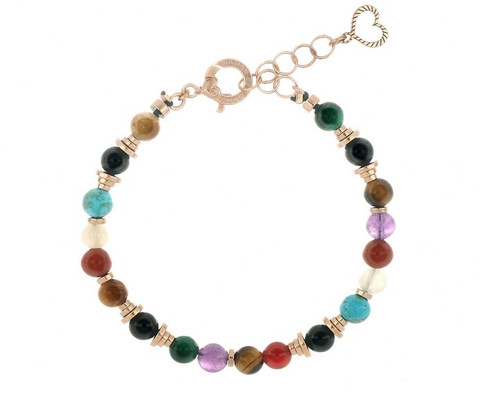 BRACCIALE DA UOMO MAMAN ET SOPHIE TANCREDI IN ARGENTO 925, GIADA VERDE, LABRADORITE, OCCHIO DI TIGRE, MALACHITE, DIAPRO, AGATA NERA, AMETISTA, PIETRA DI LUNA, TURCHESE, CORNIOLA, LAPISLAZZULO ED EMATITE