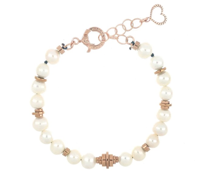 BRACCIALE DA UOMO MAMAN ET SOPHIE TANCREDI IN ARGENTO 925, PERLE BIANCHE ED EMATITE