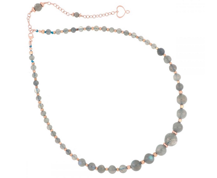 COLLANA COMPO MAMAN ET SOPHIE FASHION CRESCENDO IN ARGENTO 925, LABRADORITE GRIGIA ED EMATITE - immagine 2