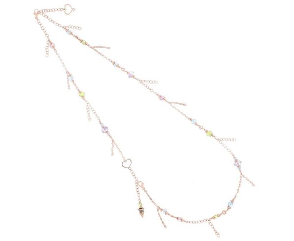 COLLANA COMPO MAMAN ET SOPHIE FASHION DECO’ IN ARGENTO 925, EMATITE, AMETISTA VIOLA, PERIDOTO VERDE, TOPAZIO AZZURRO, QUARZO ROSA, TORMALINA ROSA E CATENELLE PENDENTI