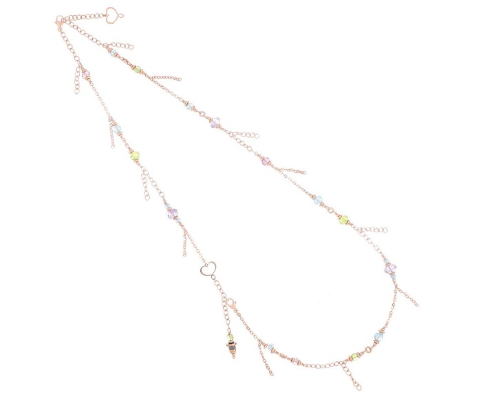COLLANA COMPO MAMAN ET SOPHIE FASHION DECO’ IN ARGENTO 925, EMATITE, AMETISTA VIOLA, PERIDOTO VERDE, TOPAZIO AZZURRO, QUARZO ROSA, TORMALINA ROSA E CATENELLE PENDENTI