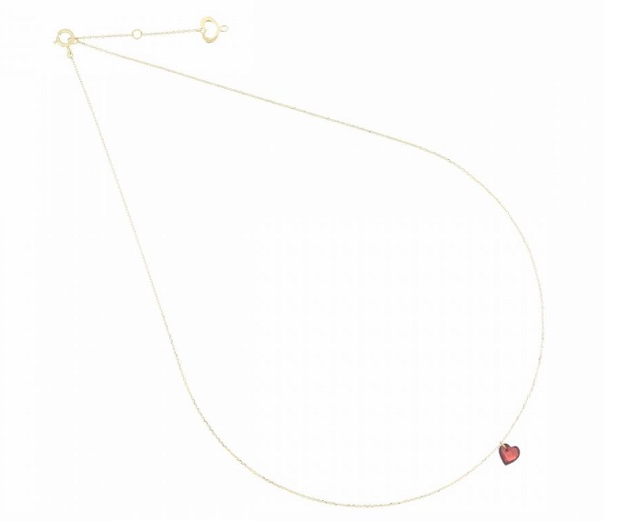 COLLANA MAMAN ET SOPHIE AVRVM CUORE NUDO IN ORO GIALLO CON CUORE IN GRANATO ROSSO