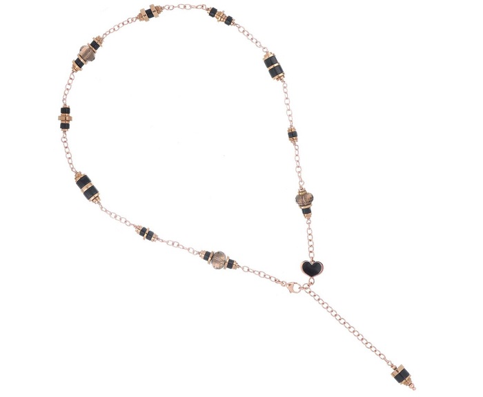 COLLANA MAMAN ET SOPHIE FASHION DECO’ IN ARGENTO 925, AGATA NERA E QUARZO FUME’