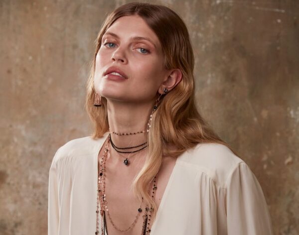 MONO ORECCHINO A CERCHIO MAMAN ET SOPHIE FASHION ANNI VENTI IN ARGENTO 925, AGATA NERA, SPINELLO BROWN, PIRITE ROSA E LABRADORITE - immagine 2