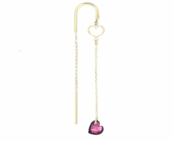 MONO ORECCHINO MAMAN ET SOPHIE AVRVM CUORE NUDO IN ORO GIALLO CON RODOLITE ROSA