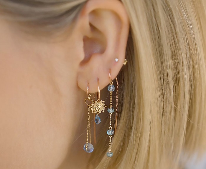 MONO ORECCHINO MAMAN ET SOPHIE AVRVM PIETRE AVRVM IN ORO GIALLO CON APATITE - immagine 2