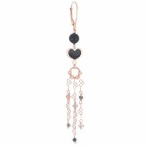 MONO ORECCHINO MAMAN ET SOPHIE FASHION ANNI VENTI IN ARGENTO 925, AGATA NERA, SPINELLO BROWN, PIRITE ROSA E LABRADORITE