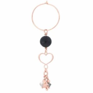 MONO ORECCHINO A CERCHIO MAMAN ET SOPHIE FASHION ANNI VENTI IN ARGENTO 925, AGATA NERA, SPINELLO BROWN, PIRITE ROSA E LABRADORITE