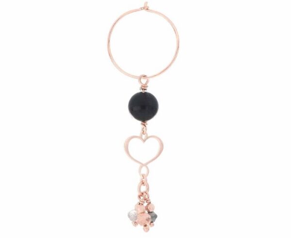 MONO ORECCHINO A CERCHIO MAMAN ET SOPHIE FASHION ANNI VENTI IN ARGENTO 925, AGATA NERA, SPINELLO BROWN, PIRITE ROSA E LABRADORITE