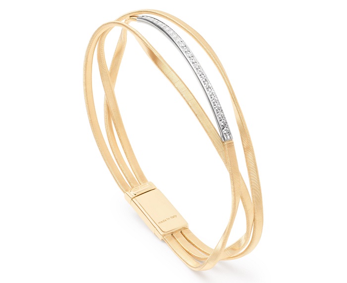 BRACCIALE MARCO BICEGO MARRAKECH A TRE FILI IN ORO GIALLO E BIANCO CON DIAMANTI (ct. 0,19)