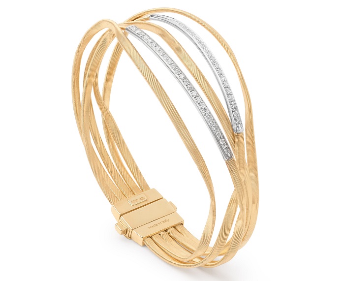BRACCIALE MARCO BICEGO MARRAKECH A CINQUE FILI IN ORO GIALLO E BIANCO CON DIAMANTI (ct. 0,38)