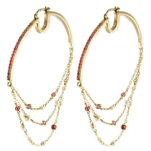ORECCHINI RUE DES MILLE STARDUST IN ARGENTO PLACCATO ORO GIALLO, ZIRCONI ROSSI E PERLE DI CONCHIGLIA