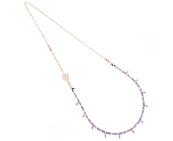 COLLANA LUNGA MAMAN ET SOPHIE FASHION ACQUA E FUOCO IN ARGENTO 925, TANZANITE E RUBELLITE ROSA
