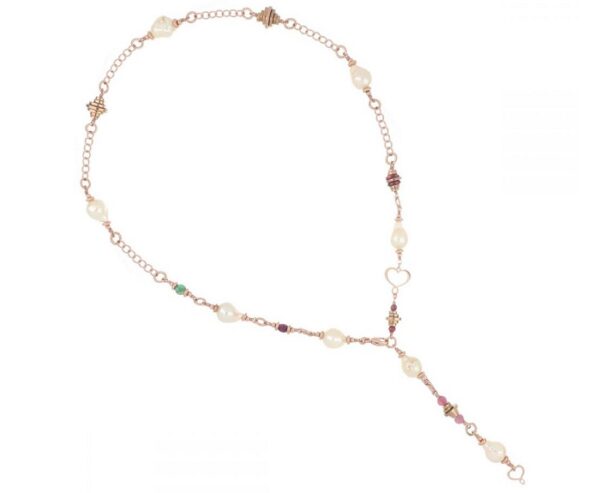 COLLANA MAMAN ET SOPHIE FASHION PERLA SCARAMAZZA IN ARGENTO 925, PERLE SCARAMAZZE, EMATITE, SMERALDO VERDE, RUBINO ROSSO, GRANATO ROSSO E TORMALINA ROSA