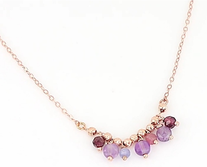 COLLANA MAMAN ET SOPHIE FASHION SEULEMENT SOPHIE IN ARGENTO 925, TANZANITE INDACO, TORMALINA ROSA, AMETISTA VIOLA E GRANATO ROSSO - immagine 2