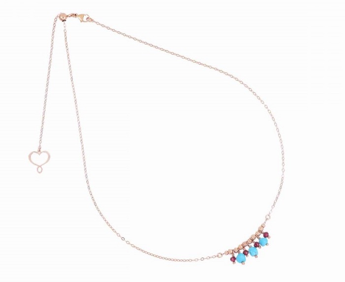COLLANA MAMAN ET SOPHIE FASHION TURCHESE IN ARGENTO 925, TURCHESE E GRANATO ROSSO