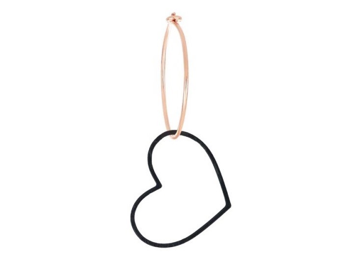 MONO ORECCHINO A CERCHIO GRANDE MAMAN ET SOPHIE FASHION OLTRE IN ARGENTO 925 CON CUORE SMALTATO DI NERO