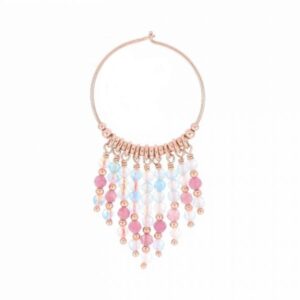 MONO ORECCHINO A CERCHIO MAMAN ET SOPHIE FASHION DECO' IN ARGENTO 925, TORMALINA ROSA E ACQUAMARINA AZZURRA