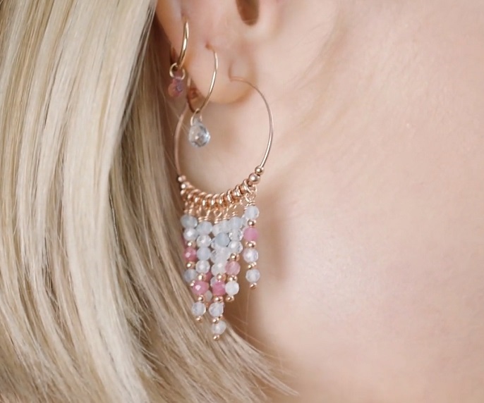 MONO ORECCHINO A CERCHIO MAMAN ET SOPHIE FASHION DECO' IN ARGENTO 925, TORMALINA ROSA E ACQUAMARINA AZZURRA - immagine 2