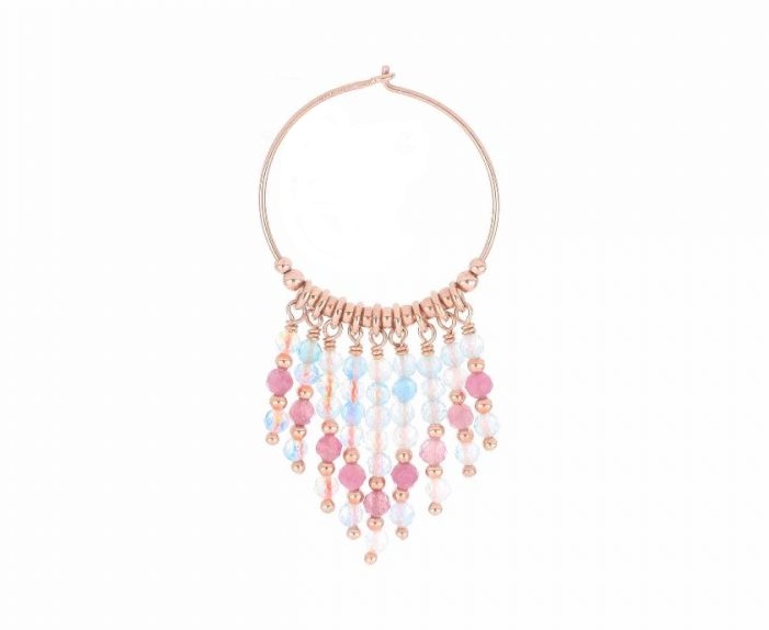 MONO ORECCHINO A CERCHIO MAMAN ET SOPHIE FASHION DECO' IN ARGENTO 925, TORMALINA ROSA E ACQUAMARINA AZZURRA