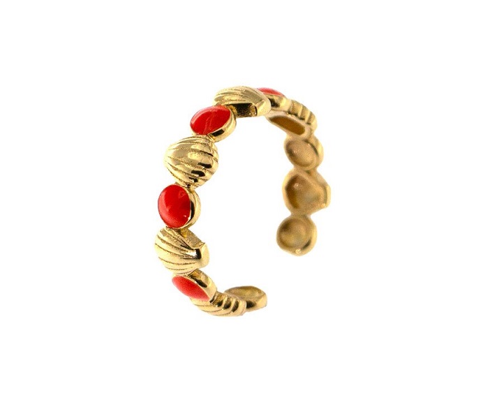 ANELLO RUE DES MILLE I SOGNI SON DESIDERI IN ARGENTO PLACCATO ORO GIALLO CON SMALTO ROSSO