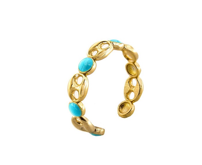 ANELLO RUE DES MILLE I SOGNI SON DESIDERI IN ARGENTO PLACCATO ORO GIALLO CON SMALTO AZZURRO