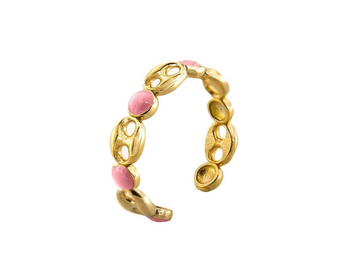 ANELLO RUE DES MILLE I SOGNI SON DESIDERI IN ARGENTO PLACCATO ORO GIALLO CON SMALTO ROSA