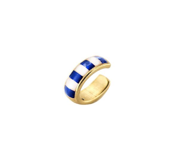 MONO ORECCHINO EARCUFF RUE DES MILLE I SOGNI SON DESIDERI IN ARGENTO PLACCATO ORO GIALLO CON SMALTO BLU E BIANCO