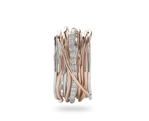 ANELLO RUBINIA FILODELLAVITA CLASSIC COLLECTION 13 FILI IN ORO ROSA 9KT ARGENTO 925 E DIAMANTI BIANCHI (ct. 0,21) - immagine 2