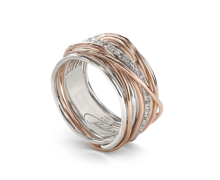 ANELLO RUBINIA FILODELLAVITA CLASSIC COLLECTION 13 FILI IN ORO ROSA 9KT ARGENTO 925 E DIAMANTI BIANCHI (ct. 0,21)